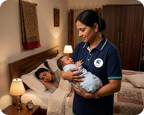 Japa Nanny caring for a newborn